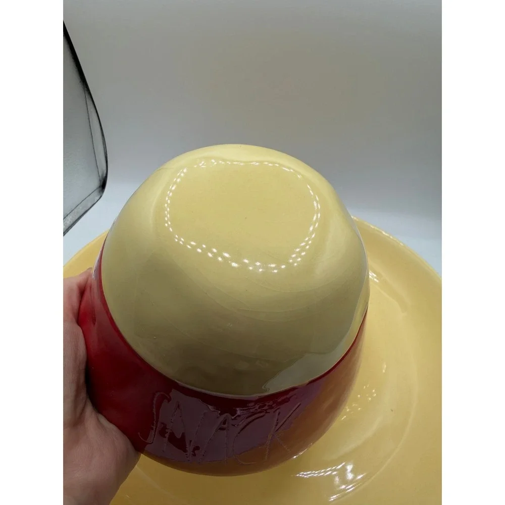 Rae Dunn Sombrero Chips and Dip Server Yellow Red Ceramic Snack‎ Set 2 Piece